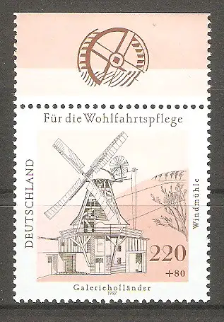 Briefmarke BRD Mi.Nr. 1952 ** Oberrand - Wasser- und Windmühlen in Deutschland 1997 / Galerieholländer-Windmühle #