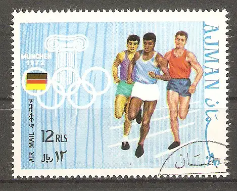 Briefmarke Ajman Mi.Nr. 576 A o Austragungsorte Olympischer Sommerspiele 1969 / München 1972 - Laufen #