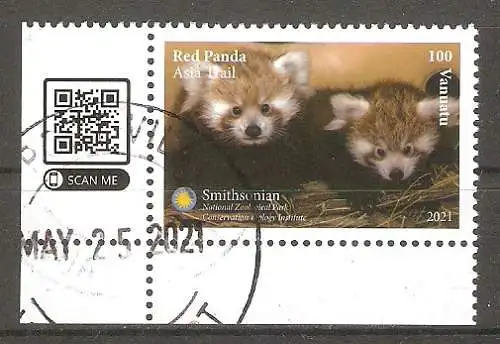 Briefmarke Vanuatu Mi.Nr. 1591 o Smithsonian National Zoological Park 2021 / Westlicher Kleiner Panda (Ailurus fulgens) #