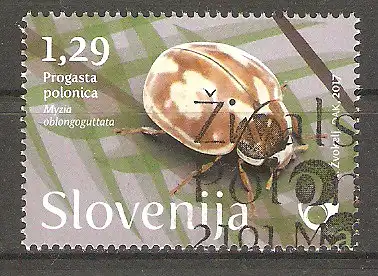 Briefmarke Slowenien Mi.Nr. 1257 o Marienkäfer 2017 / Längsfleckiger Marienkäfer (Myzia oblongoguttata) #