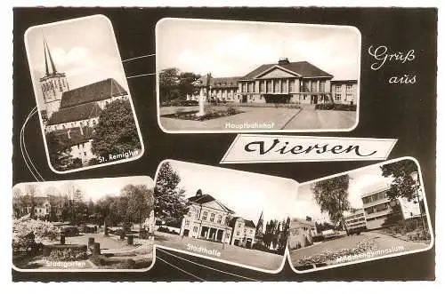 Ansichtskarte Deutschland - Viersen - St. Remigius, Hauptbahnhof, Stadtgarten, Stadthalle, Mädchengymnasium (2870)