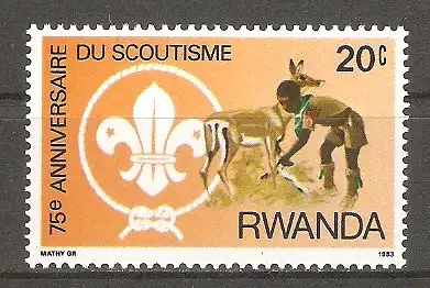 Briefmarke Ruanda Mi.Nr. 1206 ** 75 Jahre Pfadfinder 1983 / Pfadfinder & Antilope #