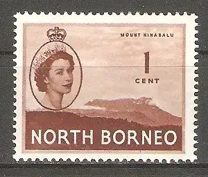 Briefmarke Nord Borneo Mi.Nr. 294 ** Königin Elisabeth II. und einheimische Bilder 1954 / Mount Kinabalu #