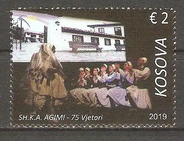Briefmarke Kosovo Mi.Nr. 491 ** 75 Jahre Kulturverband „Agimi“ 2019 / Bühnenaufführungen - Tänzer #