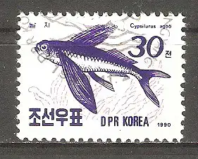 Briefmarke Korea-Nord Mi.Nr. 3156 o Fische 1990 / Fliegender Fisch (Cypselurus agoo) #