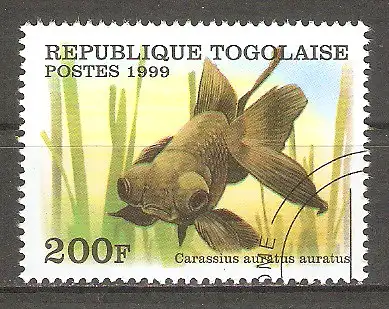 Briefmarke Togo Mi.Nr. 2964 o Zuchtformen des Goldfisches 1999 / Schwarzer Teleskopaugen-Schleierschwanz #