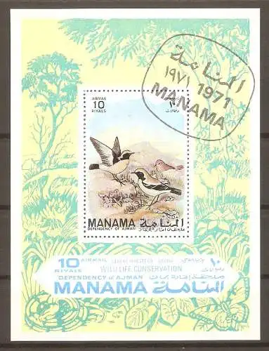 Briefmarke Ajman-Manama Block 106 B o (Mi.Nr. 534 B) Schutz der Wilddtiere 1971 / Wüstenvögel #