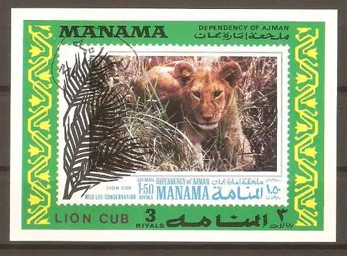 Briefmarke Ajman-Manama Mi.Nr. 532 B o Schutz der Wilddtiere 1971 / Löwe #