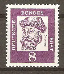 Briefmarke BRD Mi.Nr. 349 x ** 8 Pf. Bedeutende Deutsche 1961 / Johannes Gutenberg #