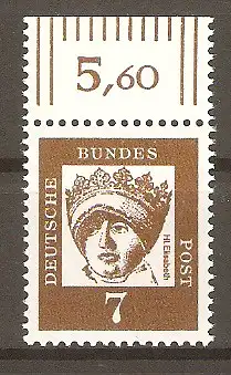 Briefmarke BRD Mi.Nr. 348 (B)x ** Oberrand - 7 Pf. Bedeutende Deutsche 1961 / Hl. Elisabeth #