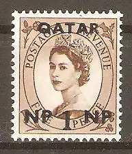 Briefmarke Qatar Mi.Nr. 1 ** Marke von Großbritannien Königin Elisabeth II. mit Aufdruck QATAR und neuem Wert in Naye Paise 1957 #