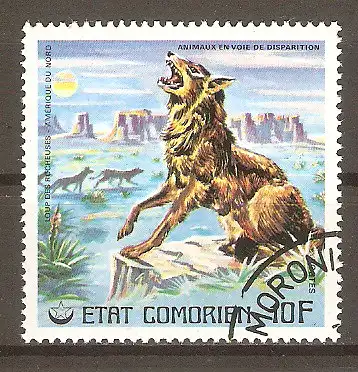 Briefmarke Komoren Mi.Nr. 332 A o Seltene Tiere 1977 / Wolf (Canis lupus) #