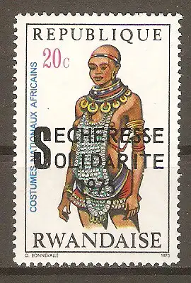 Briefmarke Ruanda Mi.Nr. 752 A ** Zentralafrikanische Dürre 1975 /mit Bdr.-Aufdruck „SECHERESSE / SOLIDARITE / 1975“ #