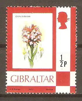 Briefmarke Gibraltar Mi.Nr. 348 I ** Flora und Fauna 1977 / Dreizähniges Knabenkraut (Orchis tridentata) #