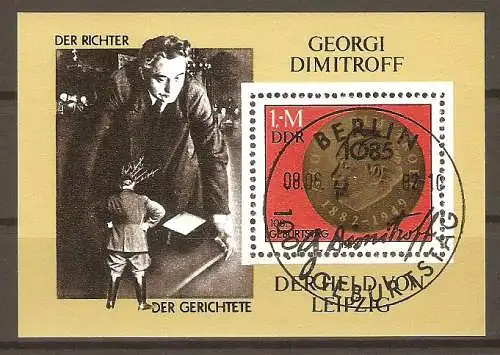 Briefmarke DDR Block 68 o (Mi.Nr. 2708) 100. Geburtstag von Georgi M. Dimitrow 1982 / Bulgarischer Politiker #