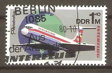 Briefmarke DDR Mi.Nr. 2520 o 25 Jahre INTERFLUG 1980 / Vierstrahliges Langstreckenflugzeug IL 62 #