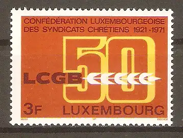 Briefmarke Luxemburg Mi.Nr. 827 ** 50 Jahre Christlicher Gewerkschaftsbund in Luxemburg (LCGB) 1971 #