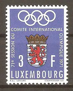 Briefmarke Luxemburg Mi.Nr. 826 ** 71. Sitzung des Internationalen Olympischen Komitees 1971 / Stadtwappen von Luxemburg & Olympische Ringe #