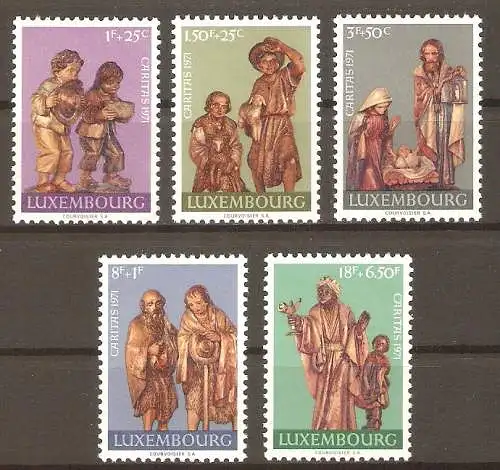 Briefmarke Luxemburg Mi.Nr. 836-840 ** Caritas 1971 / Krippenfiguren aus der Pfarrkirche in Befort / Kompletter Satz ! #