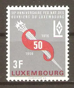 Briefmarke Luxemburg Mi.Nr. 723 ** 50 Jahre Arbeitergewerkschaft 1966 / Abzeichen des Gewerkschaftsverbandes #