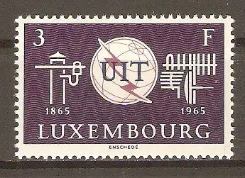 Briefmarke Luxemburg Mi.Nr. 714 ** 100 Jahre Internationale Fernmeldeunion (UIT) 1965 / Emblem der UIT, Telegraphenmasten, Antennensystem #