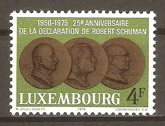 Briefmarke Luxemburg Mi.Nr. 909 ** 25. Jahrestag der Erklärung von Robert Schuman 1975 / Robert Schuman, Gaetano Martino, Paul-Henri Spaak #