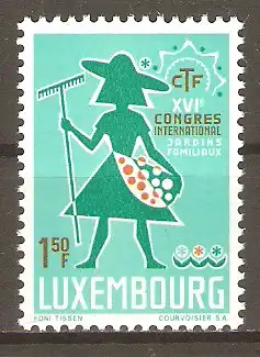 Briefmarke Luxemburg Mi.Nr. 756 ** 16. Kongress und 40. Jahrestag der Internationalen Kleingärtnervereinigung in Luxemburg 1967 / Kleingärtnerin mit Rechen und einer Schürze voll Früchte #