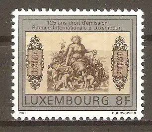 Briefmarke Luxemburg Mi.Nr. 1034 ** 125 Jahre Banknotenprivileg der Internationalen Bank in Luxemburg 1981 / 10-Taler-Schein der ersten Papierwährung #