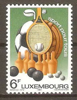 Briefmarke Luxemburg Mi.Nr. 1011 ** Sport für jedermann 1980 / Fußball, Handball, Tennis, Golf, Kegeln, Boccia #