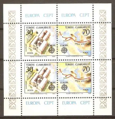 Briefmarke Türkei Block 21 ** (Mi.Nr. 2600-2601) Europa CEPT 1982 – Sultanhan-Karawanserei & Historische Seidenstrasse #