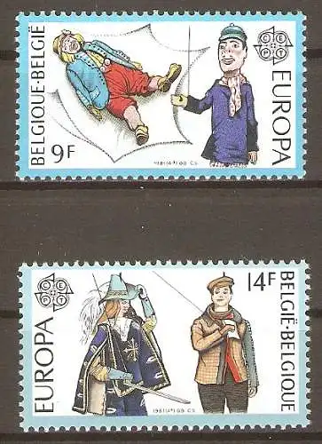 Briefmarke Belgien Mi.Nr. 2058-2059 ** Europa CEPT 1981 - Folklore / Puppen „Opsinjoorke“ und „Tchantchès“ & Marionetten „d’Artagnan“ und „Woltje“ / Kompletter Satz ! #