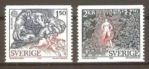 Briefmarke Schweden Mi.Nr. 1141-1142 ** Europa CEPT 1981 - Folklore / Troll & Waldfrau / Kompletter Satz ! #