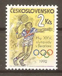 Briefmarke Tschechoslowakei Mi.Nr. 3115 ** Olympische Sommerspiele Barcelona 1992 / Tennis #