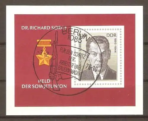 Briefmarke DDR Block 44 o (Mi.Nr. 2115) Dr. Richard Sorge 1976 / Journalist & Agent #