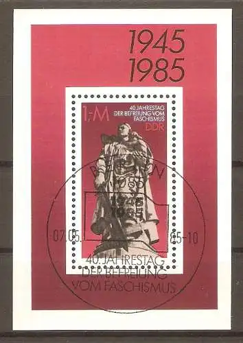 Briefmarke DDR Block 82 o (Mi.Nr. 2945) 40. Jahrestag der Befreiung vom Faschismus 1985 / Ehrenmal für die gefallenen sowjetischen Soldaten in Berlin-Treptow #