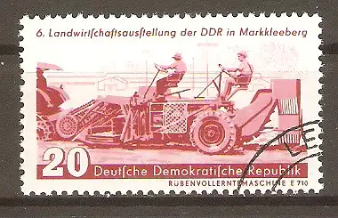 Briefmarke DDR Mi.Nr. 630 o Landwirtschaftsausstellung in Markkleeberg 1958 / Rübenvollerntemaschine #