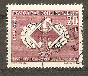 Briefmarke DDR Mi.Nr. 787 o Schach-Olympiade in Leipzig 1960 / Springer #