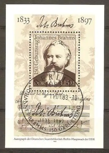 Briefmarke DDR Block 69 o (Mi.Nr. 2764) 150. Geburtstag von Johannes Brahms 1983 / Komponist #