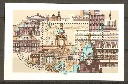 Briefmarke DDR Block 55 o (Mi.Nr. 2443) Nationale Briefmarkenausstellung DDR ’79 in Dresden / Historische und moderne Bauwerke in Dresden #