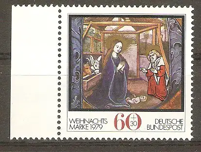 Briefmarke BRD Mi.Nr. 1032 ** Seitenrand links - Weihnachten 1979 / Die Geburt Christi #