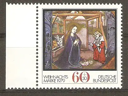 Briefmarke BRD Mi.Nr. 1032 ** Seitenrand links - Weihnachten 1979 / Die Geburt Christi #