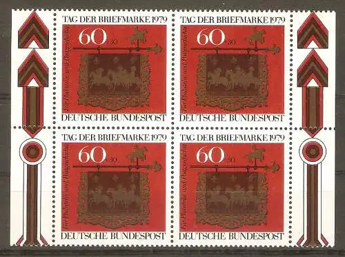 Briefmarke BRD Mi.Nr. 1023 ** Viererblock Tag der Briefmarke 1979 / Posthausschild Altheim/Saar #