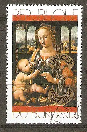 Briefmarke Burundi Mi.Nr. 809 A o 25 Jahre Kinderhilfswerk der Vereinten Nationen (UNICEF) 1971 / Leonardo da Vinci "Madonna mit Kind" #