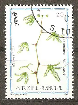 Briefmarke Sao Tome & Principe Mi.Nr. 866 o Heilpflanzen 1983 / Schwarze Mimose (Mimosa pigra) #