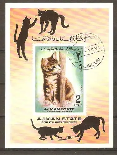 Briefmarke Ajman Block B 380 o (Mi.Nr. 1517 B) Hauskatzen 1971 #