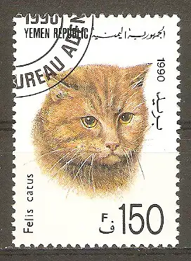 Briefmarke Jemen (Republik Jemen) Mi.Nr. 35 o Katzen 1990 / Katze #