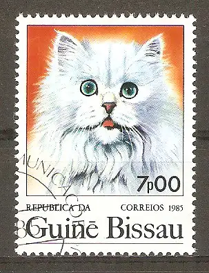 Briefmarke Guinea-Bissau Mi.Nr. 856 o Internationale Briefmarkenausstellung ARGENTINA ’85 / Katze #