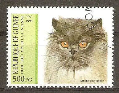 Briefmarke Guinea Mi.Nr. 1519 o Katzen 1995 / Rauchfarbene Langhaar-Katze #