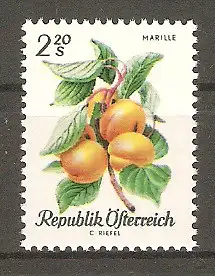 Briefmarke Österreich Mi.Nr. 1227 ** Einheimische Obstsorten 1966 / Aprikose (Prunus armeniaca) #