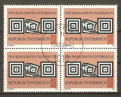 Briefmarke Österreich Mi.Nr. 1585 o Viererblock ! Weltkongress der Internationalen Liga zugunsten geistig Behinderter 1978 / Symbolik #